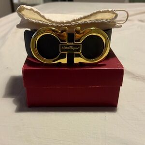 Salvatore Ferragamo Reversible Black/brown Leather Belt with Gold Buckle